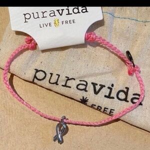 PURA VIDA Pink Breast Cancer Silver Charm Bracelet NEW!